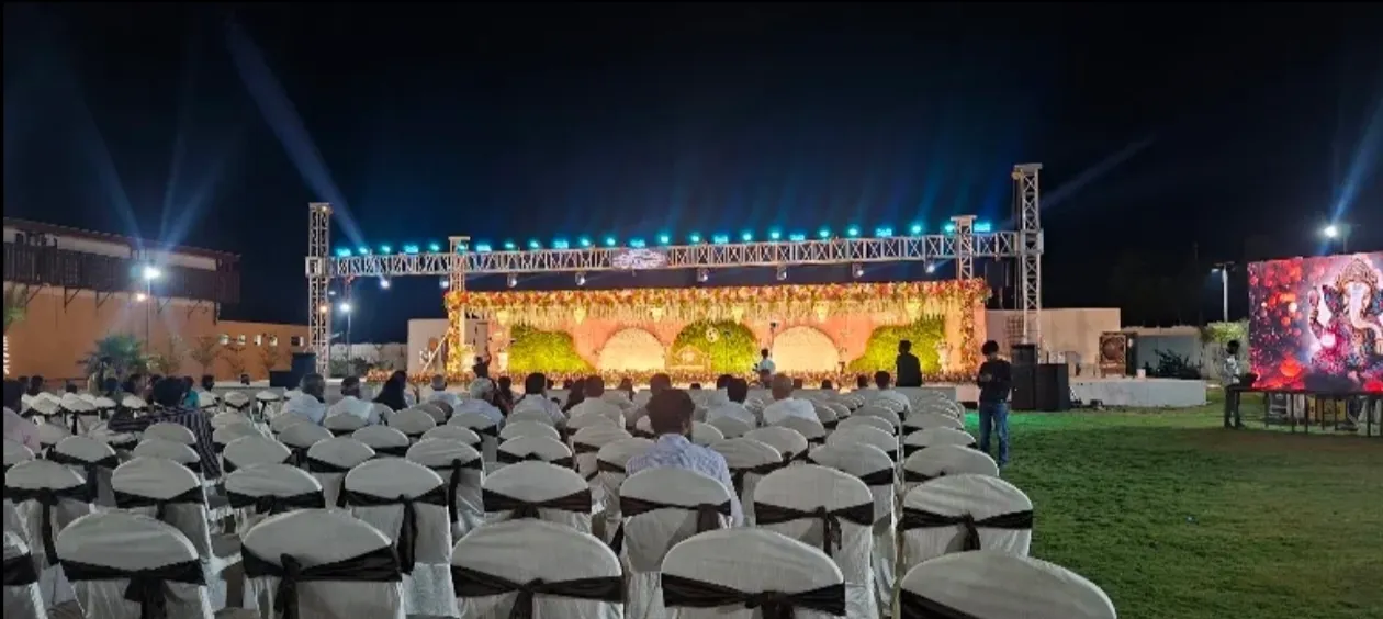 Grand convention hall wedding setup at Gala Convention near Hyderabad
